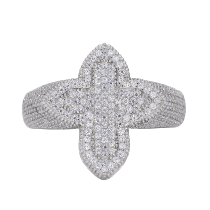 Small Iced Out Cross VVS Moissanite Diamond Ring