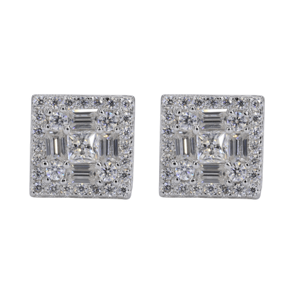 Square Multi Stone Iced VVS Moissanite Daimond Earrings