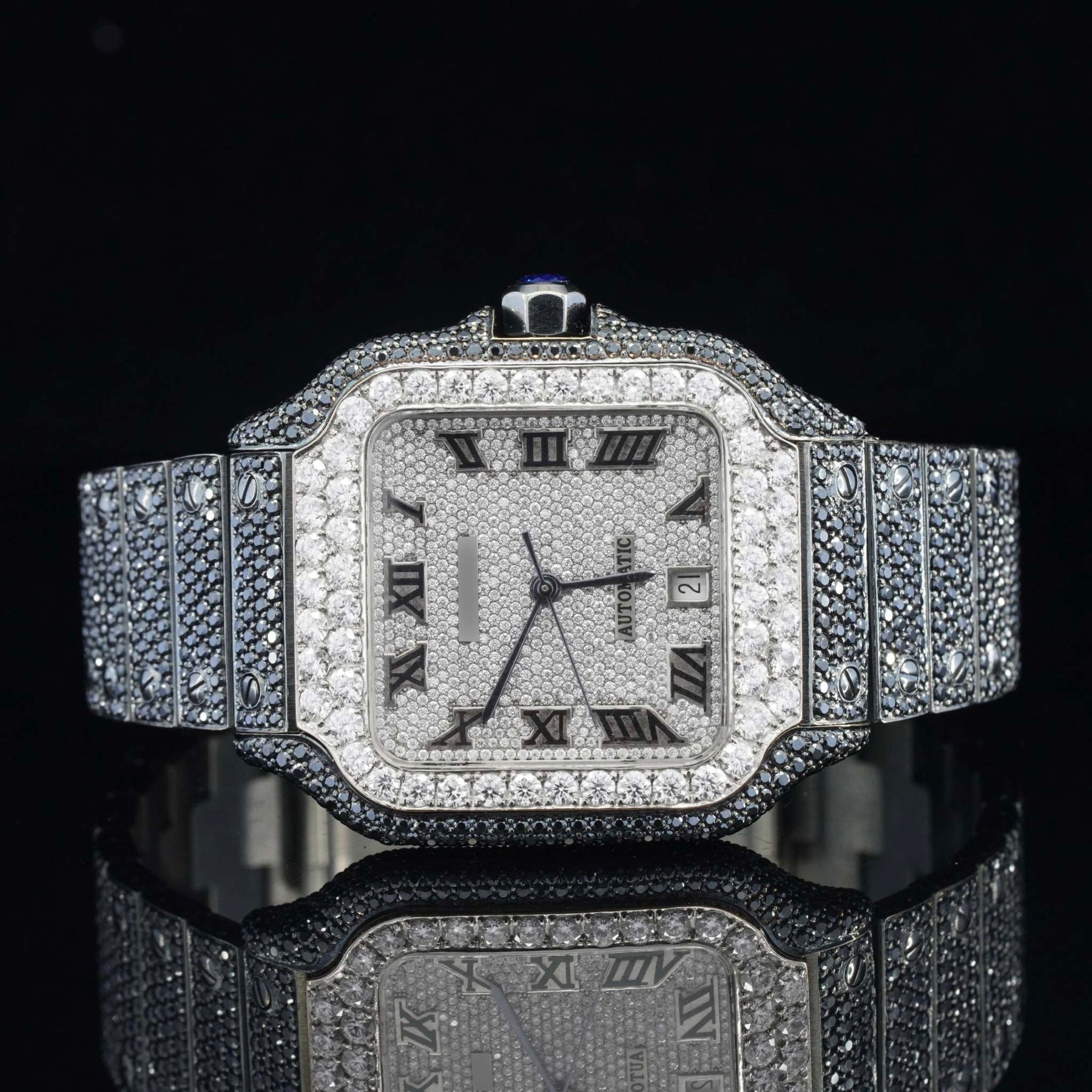 Jet Black Fantastic Fully Iced Out Moissanite Automatic Watch