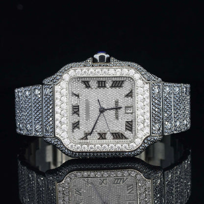 Jet Black Fantastic Fully Iced Out Moissanite Automatic Watch