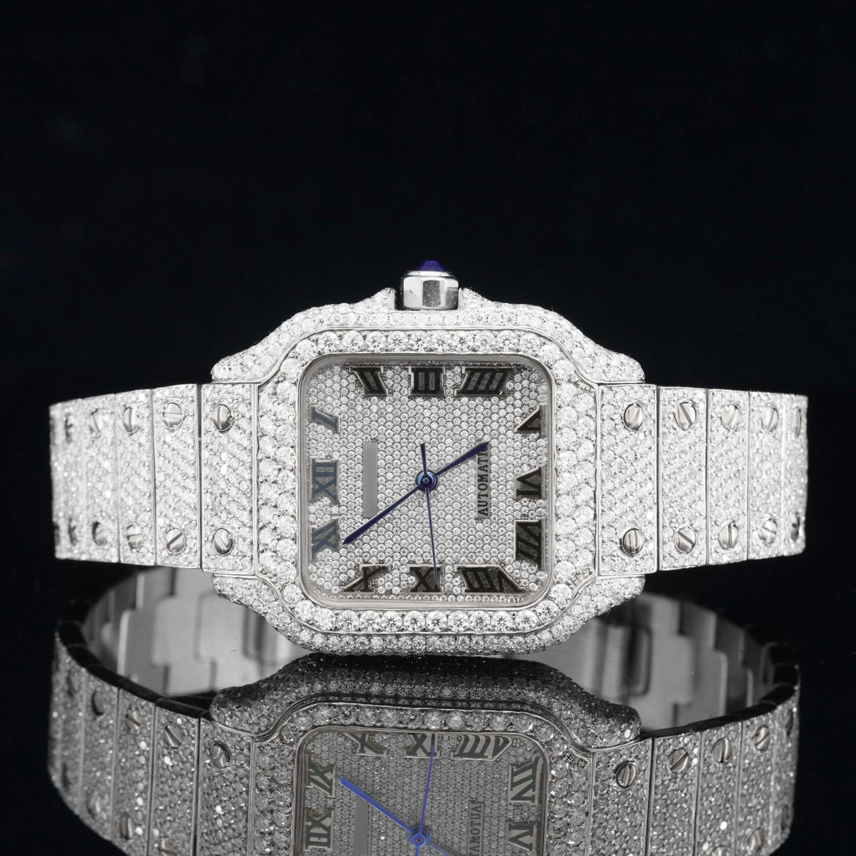 Vintage Style Fully Iced Out Diamond Moissanite Automatic Wrist Watch
