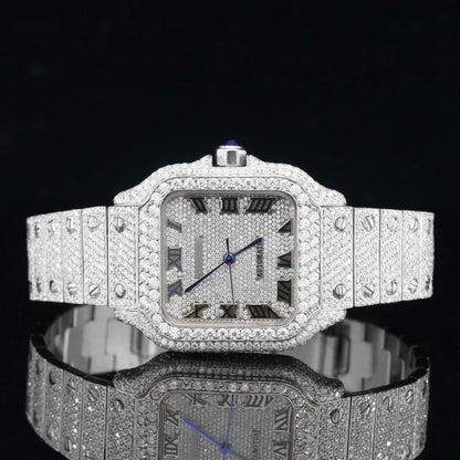 Vintage Style Fully Iced Out Diamond Moissanite Automatic Wrist Watch