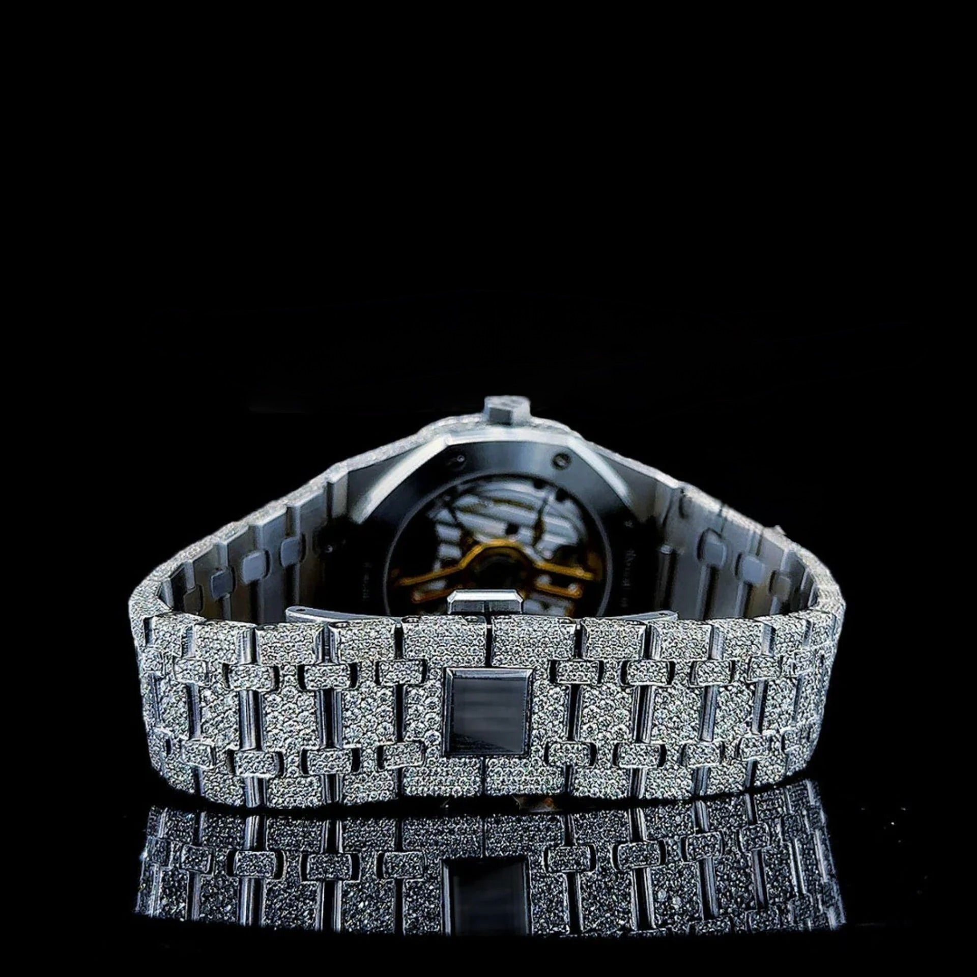 White Dial AP Black Stick Markers Fully Iced Out Moissanite Watch