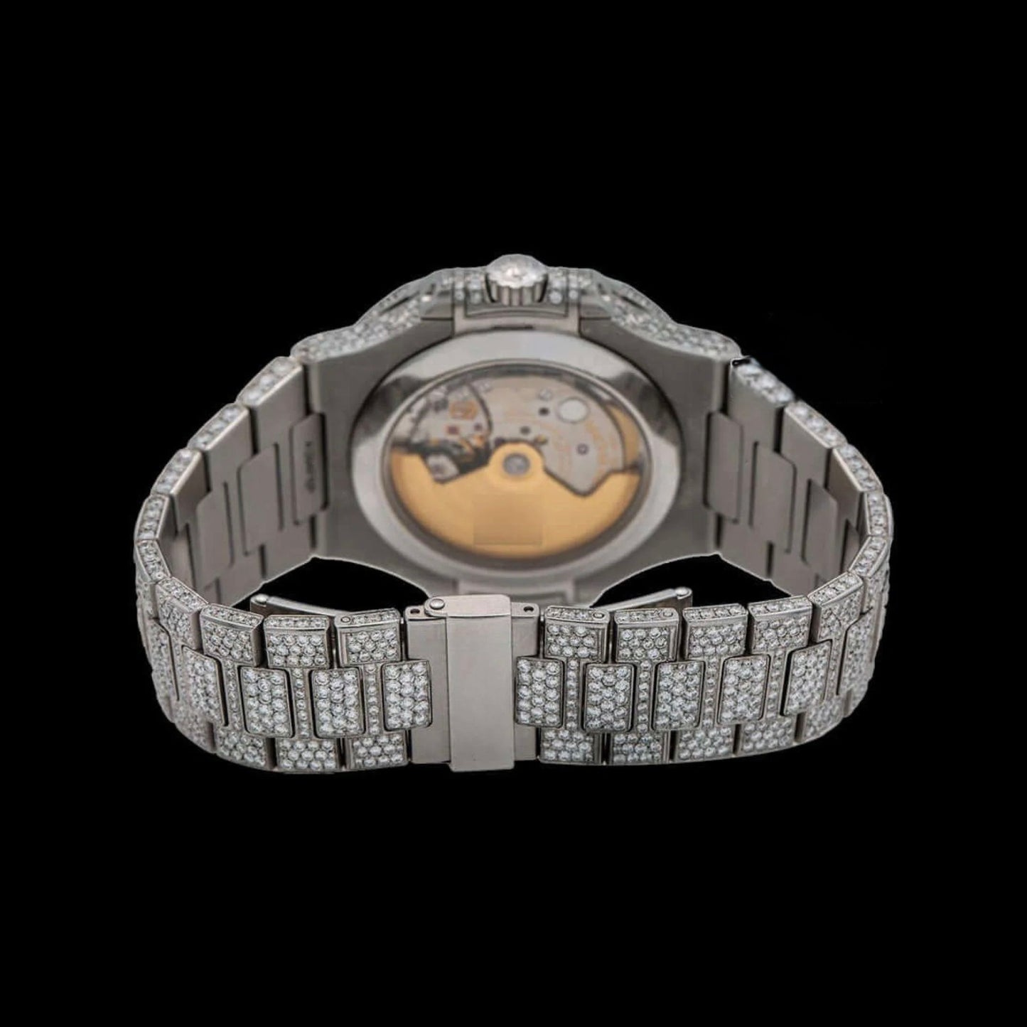 Fully Iced Out White Dial Stick Markers Moonphase Moissanite Diamond Watch