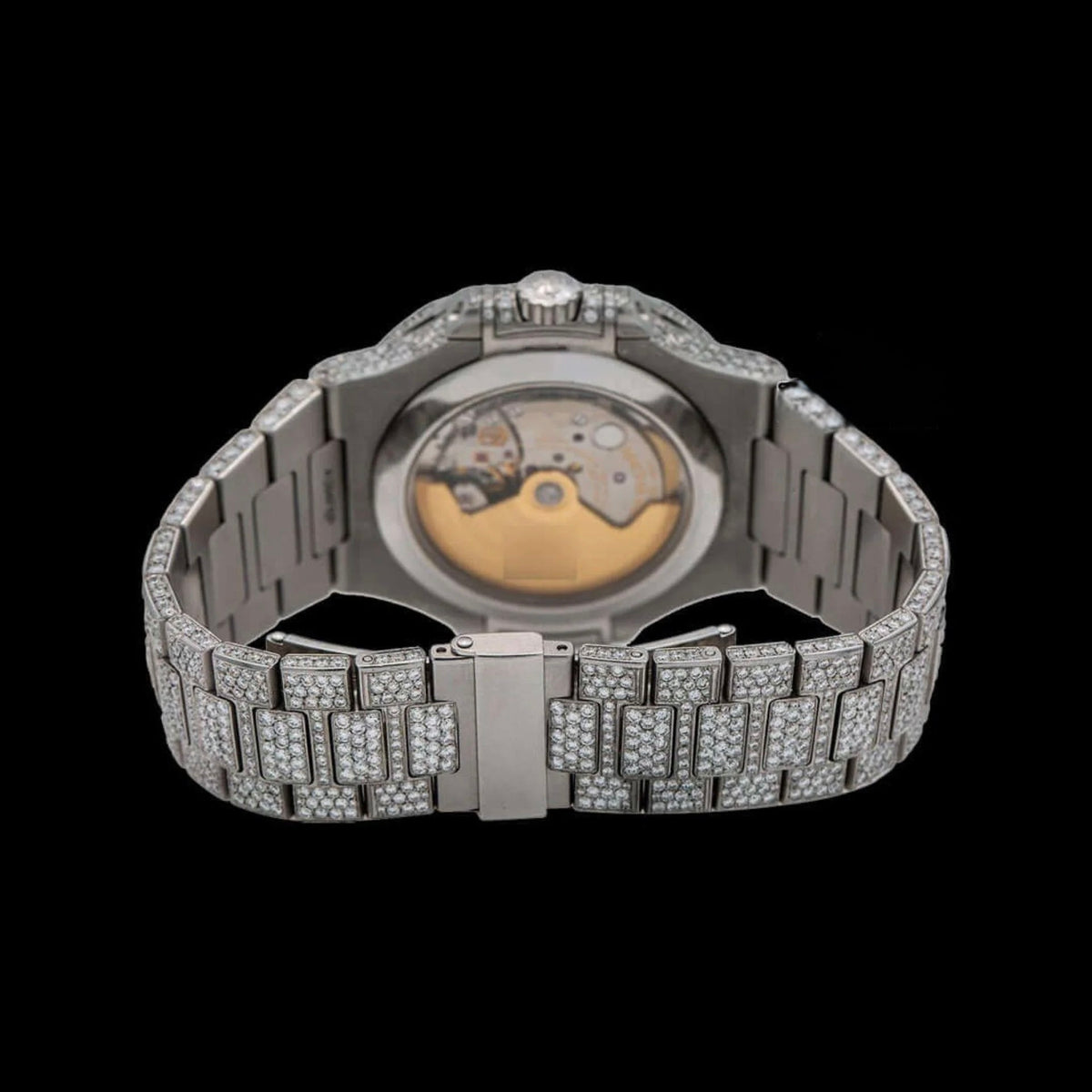 Fully Iced Out White Dial Stick Markers Moonphase Moissanite Diamond Watch