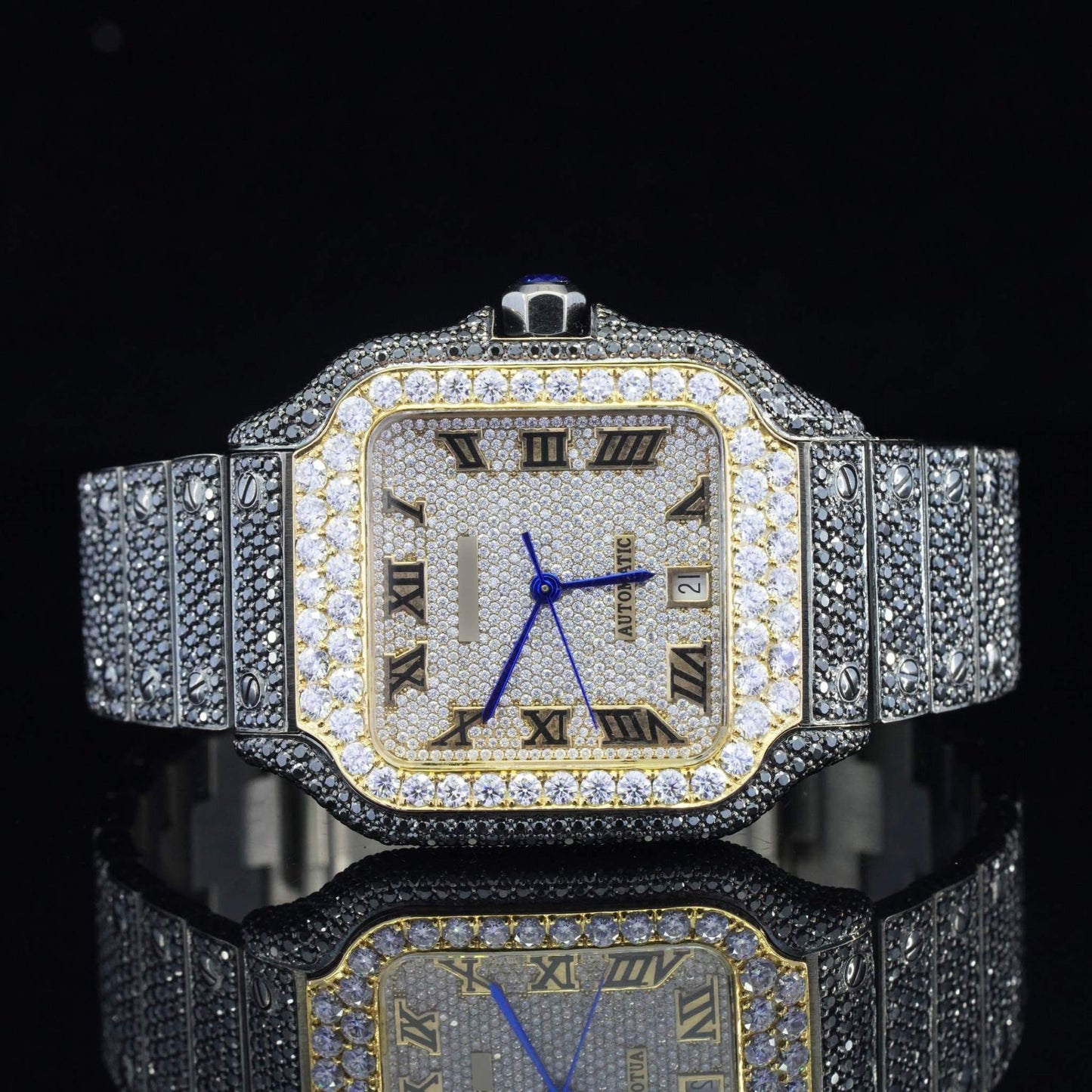 Jet Black Fantastic Fully Iced Out Moissanite Automatic Watch