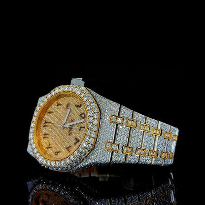 Yellow Gold AP Moissanite Diamonds Watch with Arabic Numerals