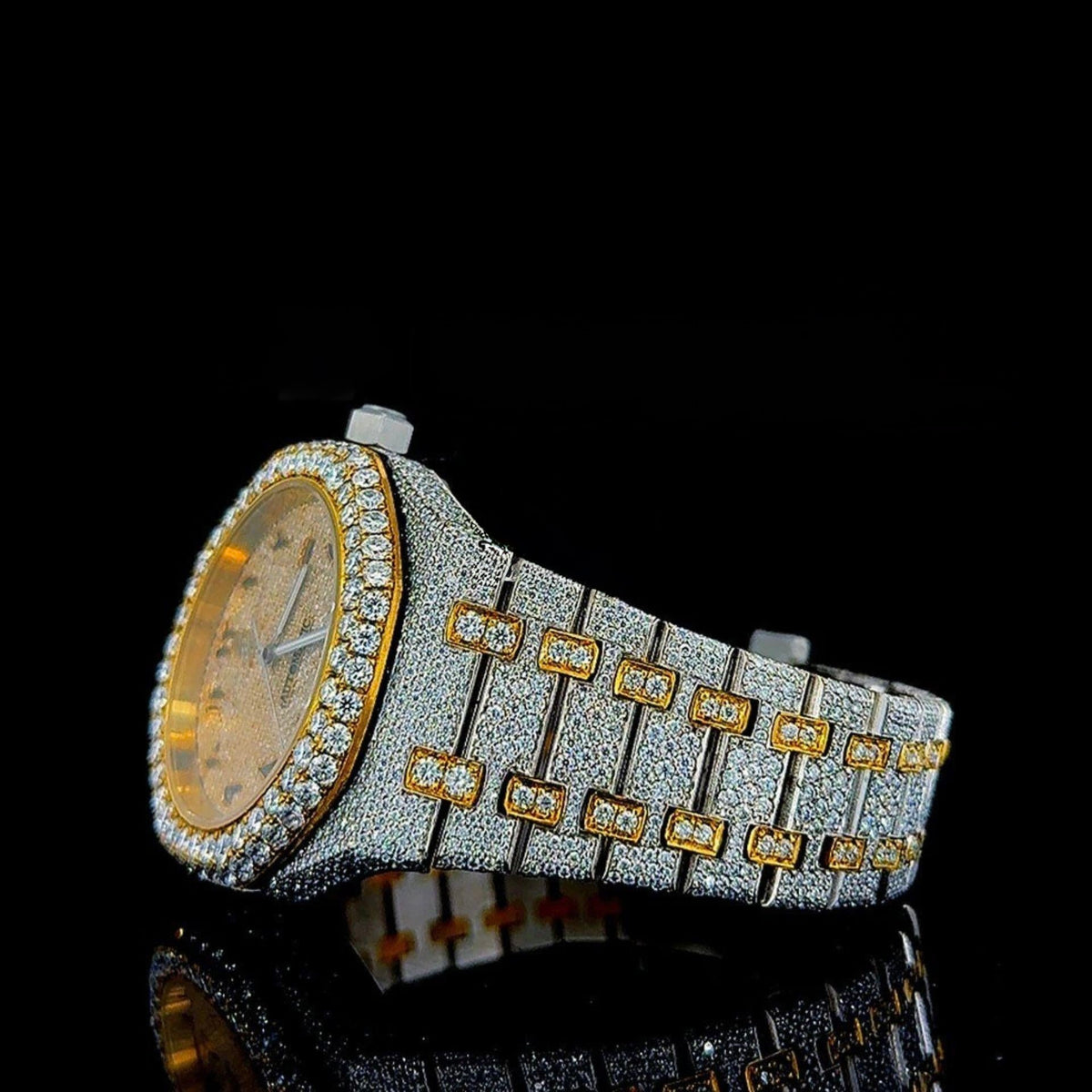 Yellow Gold AP Moissanite Diamonds Watch with Arabic Numerals