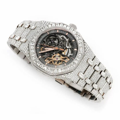 Audemars Piguet Royal Oak Skeleton Fully Iced Out Moissanite Diamond Studded Watch 3