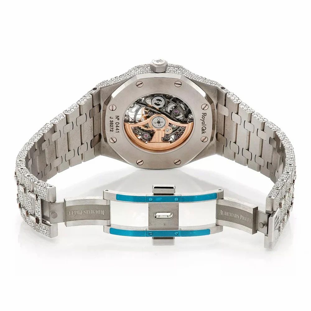 Audemars Piguet Royal Oak Skeleton Fully Iced Out Moissanite Diamond Studded Watch 5