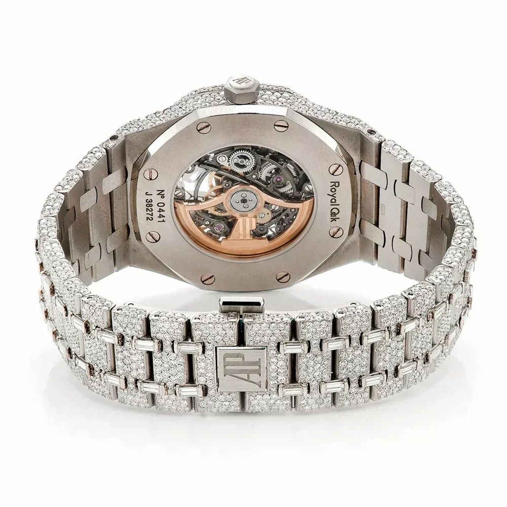 Audemars Piguet Royal Oak Skeleton Fully Iced Out Moissanite Diamond Studded Watch 6