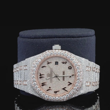 Iced Out Luxury Moissanite Watch Arabic Numericals Automatic Movement for Men