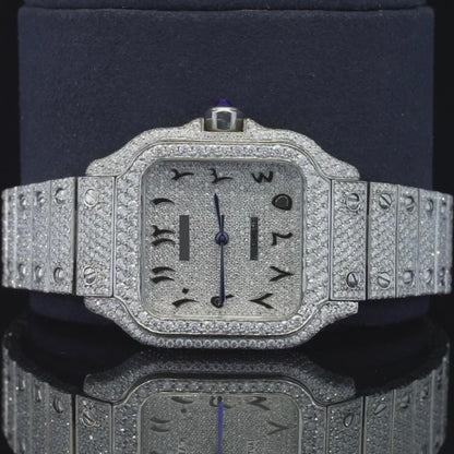 Moissanite Diamond Black Arabic Numerals Bust Down White Dial Watch